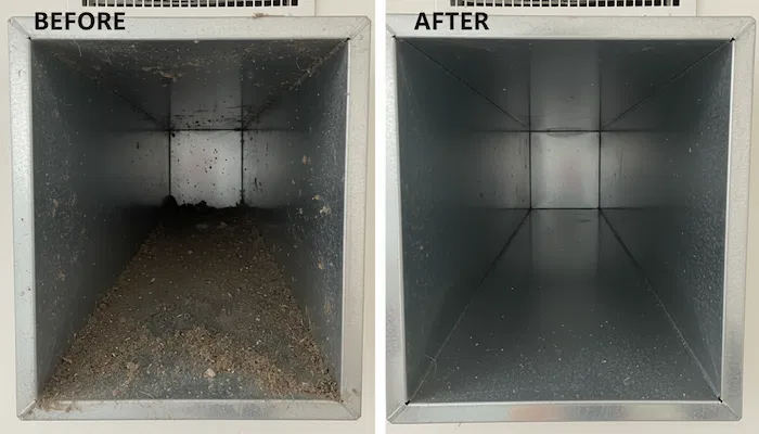 Duct cleaning process photo — before/after or technician at work
